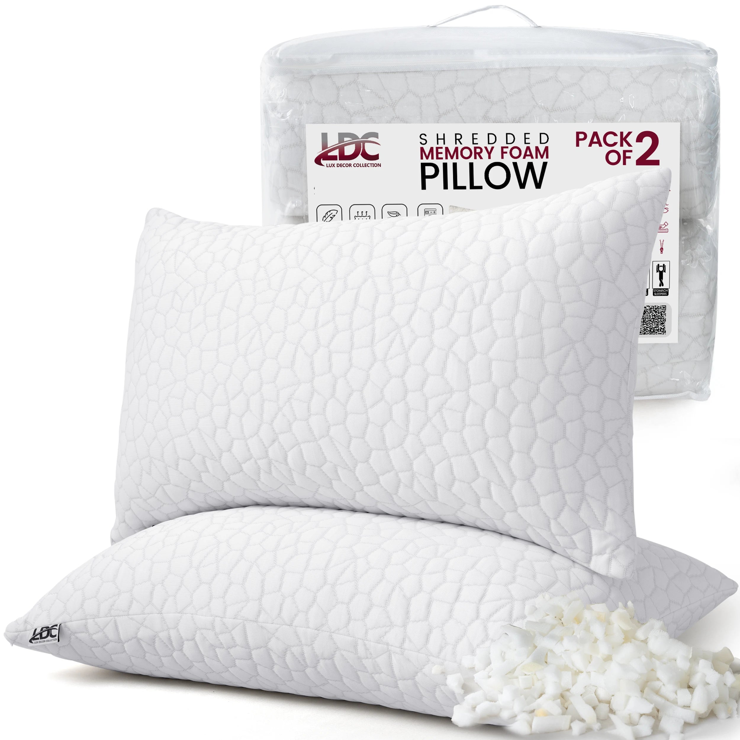 Luxury Shredded Memory Foam Pillows 2-Pack